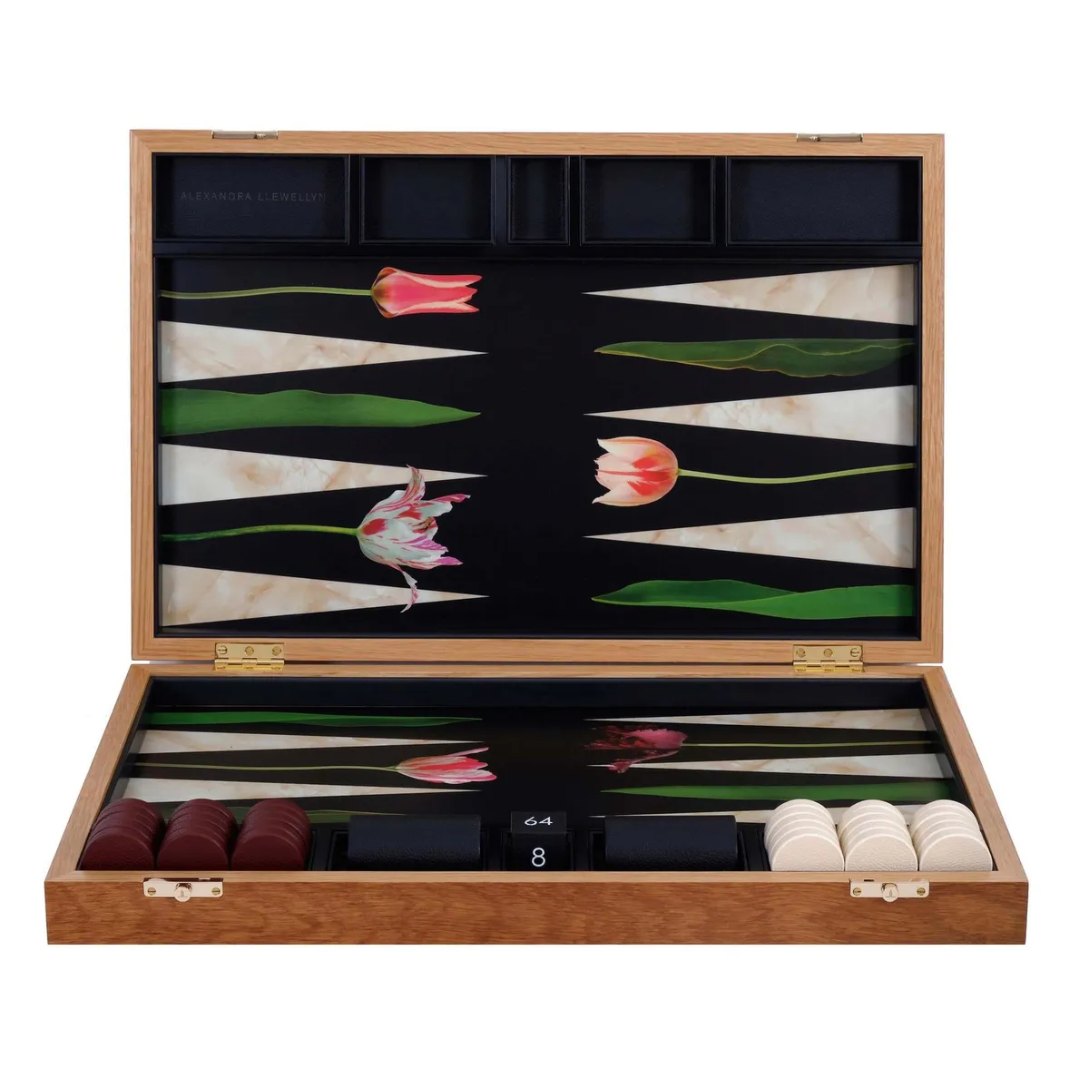 The Tulip backgammon set by Alexandra Llewellyn, made in London.