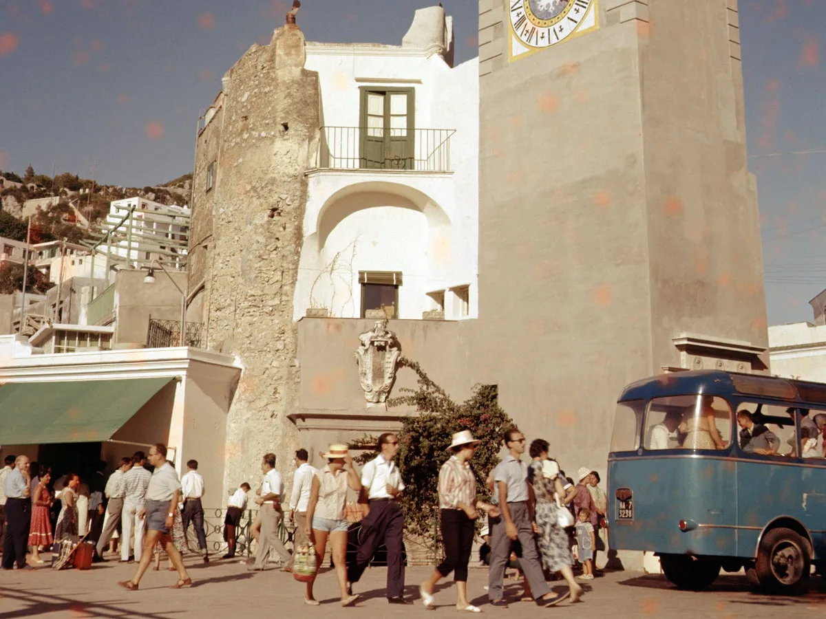 The Piazzetta on Capri in 1958, when summer clothes were short, light and cut with care.