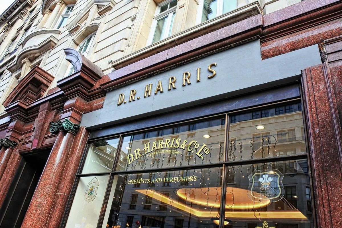 D.R. Harris on St James's Street, chemists and perfumers to London gentlemen since 1790.
