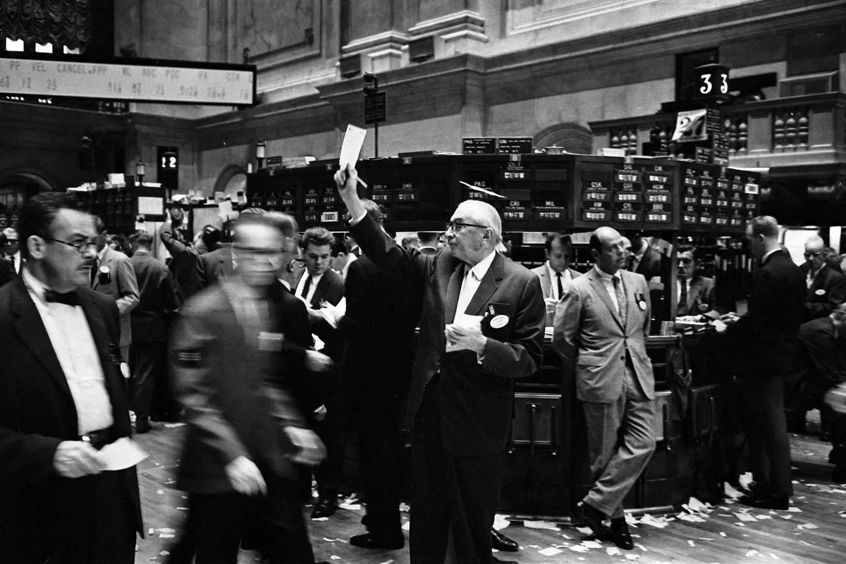 Traders on the floor of the New York Stock Exchange in 1963, photographed by Thomas J. O'Halloran for U.S. News & World Report. The noise…