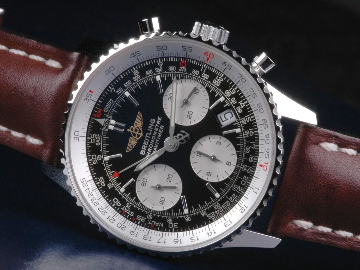 A Breitling Navitimer chronograph with a slide-rule bezel